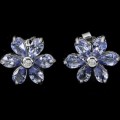 Rare Natural Unheated Tanzanite and AAA White CZ in Solid .925 Silver Stud Earrings