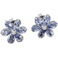 Rare Natural Unheated Tanzanite and AAA White CZ in Solid .925 Silver Stud Earrings