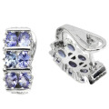 Deluxe Natural Unheated Tanzanite and White CZ Gemstone Solid .925 Silver & White Gold Earrings