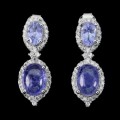 Deluxe Natural Unheated Tanzanite and White CZ Gemstone Solid .925 Silver & White Gold Earrings