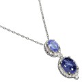 Deluxe Natural Unheated Tanzanite and White CZ Gemstone Solid .925 Silver & White Gold Necklace