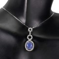 Rare Earth Mined Unheated Tanzanite AAA White Cubic Zirconia  Solid .925 Silver Necklace