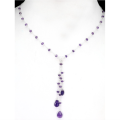 Handmade Authentic Purple Amethyst Briolette Gemstone Solid .925 Silver 14K White Gold Necklace