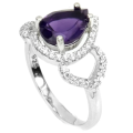 Natural Unheated Purple Amethyst, White Cz Solid .925 Silver 14K white Gold Ring 7 or O
