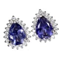 Natural Unheated Iolite and White CZ Gemstone Solid .925 Silver & White Gold Stud Earrings