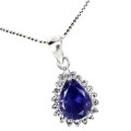 Rare Earth Mined Unheated Tanzanite AAA White Cubic Zirconia  Solid .925 Silver Necklace