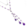 Handmade Authentic Purple Amethyst Briolette Gemstone Solid .925 Silver 14K White Gold Necklace