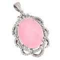 Turkey- Istanbul 17.58 Cts Chalcedony, White Topaz Pendant Solid.925 Sterling Silver