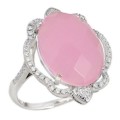 Pastel Pink 13.98 cts Chalcedony, White Topaz Solid.925 Sterling Silver Ring Size 8