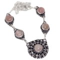 Natural Feminine Pink Rose Quartz Dainty Necklace .925 Sterling Silver