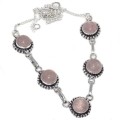 Handmade Feminine Pink Rose Quartz Necklace .925 Sterling Silver Necklace