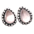 Natural Pink Rose Quartz Pear Gemstone .925 Silver Stud Earrings