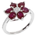 Deluxe Natural Ruby and White Cubic Zirconia Floral set in Solid .925 Sterling Silver Ring Size US 7