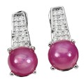 Natural Unheated 6 Ray Star Ruby  White Cubic Zirconia Solid .925 Sterling Silver 14K White Earrings
