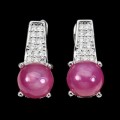 Natural Unheated 6 Ray Star Ruby  White Cubic Zirconia Solid .925 Sterling Silver 14K White Earrings