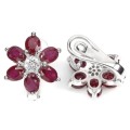 Deluxe Natural  Blood Red Ruby and White CZ Gemstone Set in Solid .925 Sterling Silver Earrings