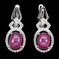 Deluxe Natural Red Pink Ruby and White CZ Gemstone Set in Solid .925 Sterling Silver Earrings