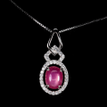 Deluxe Natural Red Pink Ruby and White CZ Gemstone Set in Solid .925 Sterling Silver Necklace