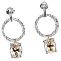 Deluxe Natural Unheated Morganite and White Cubic Zirconia Solid .925 Sterling Silver Earrings
