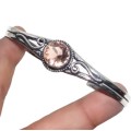 Handmade Round Faceted Morganite Gemstone Set in .925 Silver Adjustable Bangle