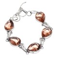 Faceted Morganite Pears Gemstone Set in .925 Silver Bracelet