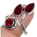 Handmade Deep Red Garnet set in .925 Silver Ring  Size 8 Adjustable