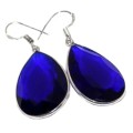 Faceted Sapphire Quartz Gemstone Pears 925 Sterling Silver Earrings