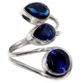 Handmade Sapphire Quartz, Gemstone .925 Silver Ring Size  US 7.5 Adjustable