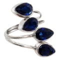 Trendy Handmade Sapphire Quartz Pear Gemstones .925 Silver Adjustable Ring Size
