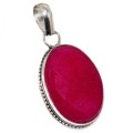 Handmade Antique Style Indian Ruby Oval Gemstone .925 Sterling Silver Pendant