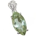 Fine Sparkle Natural Green Amethyst (Prasiolite) Gemstone .925 Silver Pendant Necklace