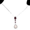 Natural Unheated Pink Opal and Rhodolite Garnet Solid.925 Sterling Silver Necklace