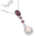 Natural Unheated Pink Opal and Rhodolite Garnet Solid.925 Sterling Silver Necklace
