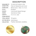 NepalI Natural Malachite, Coral Gemstone Solid Brass Pendant