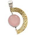 Two Tone Natural Rose Quartz Solid. 925 Sterling Silver Pendant
