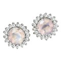 Natural Rose Quartz, AAA White Cubic Zirconia Solid.925 Sterling Silver 14K White Gold Stud Earring