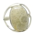 Natural Fossil Coral Set in Solid 925 Sterling Silver Ring Size US 8 Or Q