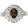 24 ct Natural Unheated Smoky Topaz, White Topaz Solid .925 Sterling Silver 14K White Gold Ring 9