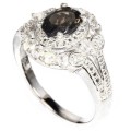 24 ct Natural Unheated Smoky Topaz, White Topaz Solid .925 Sterling Silver 14K White Gold Ring 9