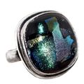 Handmade American Fancy Dichroic Glass Gemstone .925 Silver Ring Size 7 / O