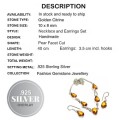 Handmade Dainty Pear Shape Citrine Gemstone .925 Silver Necklace And Earrings Set
