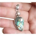 Handmade Natural New Zealand Abalone Shell and White River Pearl 925 Sterling Silver Pendant