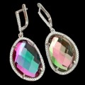 31.68 tcs Rainbow Mystic Topaz and AAA White Cubic Zirconia In Solid .925 Sterling Silver Earrings