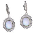 Deluxe Natural Unheated Full Rainbow Fire Opal Gemstone  925 Sterling Silver 14K White Gold Earrings