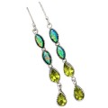 Natural Peridot, Green Fire Opal Gemstone Solid .925 Sterling Silver Earrings