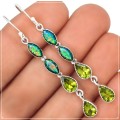 Natural Peridot, Green Fire Opal Gemstone Solid .925 Sterling Silver Earrings