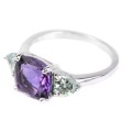 Authentic Earth Mined Purple Amethyst, Peridot, Sky Blue Topaz  .925 Sterling Silver Ring Size 8 / Q