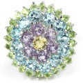 Earth Mined Green/ Purple Amethyst, Citrine, Blue Topaz Gemstone  .925 Silver Size 6.75