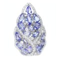 Deluxe Natural Unheated Tanzanite and AAA White Cubic Zirconia Ring  Solid .925 Silver Size US 7.25