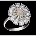 Natural Unheated Hot Flash White Ethiopian Fire Opal, White CZ Solid .925 Sterling Ring Size 6.5 /N